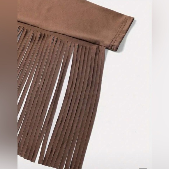 New SHEIN Brown Off-Shoulder Fringe Blouse - Picture 3 of 7